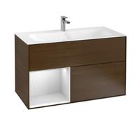 Villeroy & Boch V&B Finion Meuble sous-lavabo Éclairage mural 99,6x59,1cm, étagère G, blanc, laqué, noyer veneer Quantité:1