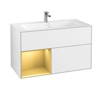 Villeroy & Boch V&B Finion Meuble sous lavabo Éclairage mural 99,6x59,1cm, étagère gauche, blanc brillant Lac Quantité:1