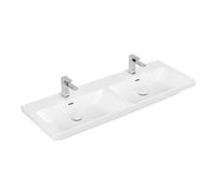Villeroy & Boch V&B Meuble double vasque Subway 3.0 130x47 cm, chêne, 1 robinetterie HL/m. à gauche, blanc brillant C+ Quantité:1