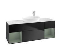 Villeroy & Boch V&B Meuble sous lavabo avec éclairage mural Finion 160 cm, placage bois, laque réglisse, bleu laqué Quantité:1