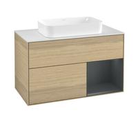 Villeroy & Boch V&B Meuble sous-lavabo avec plan de toilette blanc avec Finion 100x60,3 cm, étagère droite avec tiroir blanc avec laque, Oa ven Quantité:1