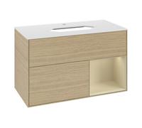 Villeroy & Boch V&B Meuble sous-lavabo avec plan de toilette blanc avec Finion 100x60,3cm, étagère droite, grand modèle avec laque, Oa ven Quantité:1