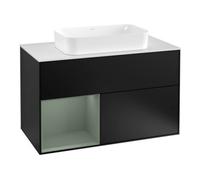 Villeroy & Boch V&B Meuble sous-lavabo avec plan de toilette blanc avec Finion 100x60,3cm, tiroir gauche, huile avec laque, bleu avec laque Quantité:1