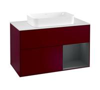 Villeroy & Boch V&B Meuble sous lavabo avec plan de toilette blanc Finion 100x60,3 cm, étagère droite avec porte en verre laqué, Peo m Quantité:1