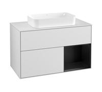 Villeroy & Boch V&B Meuble sous lavabo avec plan de toilette blanc Finion 100x60,3 cm, étagère droite bleue avec laque, blanc avec laque Quantité:1