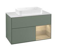 Villeroy & Boch V&B Meuble sous lavabo avec plan de toilette blanc Finion 100x60,3 cm, étagère droite, olivier avec laque Quantité:1