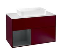 Villeroy & Boch V&B Meuble sous lavabo avec plan de toilette blanc Finion 100x60,3 cm, étagère gauche avec tiroir, avec laque, Peo m Quantité:1