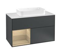 Villeroy & Boch V&B Meuble sous lavabo avec plan de toilette blanc Finion 100x60,3 cm, étagère gauche, porte battante, avec tiroir, blanc laqué Quantité:1