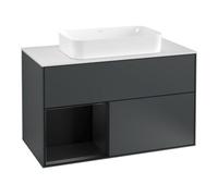 Villeroy & Boch V&B Meuble sous lavabo avec plan de toilette blanc Finion 100x60,3 cm, face gauche bleu mat laqué, côté bleu mat laqué Quantité:1
