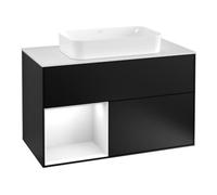 Villeroy & Boch V&B Meuble sous lavabo avec plan de toilette blanc Finion 100x60,3cm, côté gauche, brillant blanc laqué, bleu mat laqué Quantité:1