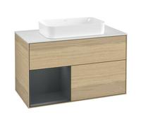 Villeroy & Boch V&B Meuble sous-lavabo avec plan de toilette blanc Finion 100x60,3cm, étagère gauche avec tiroir laqué, Oa ven Quantité:1