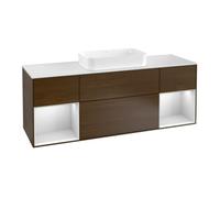 Villeroy & Boch V&B Meuble sous lavabo avec plan de toilette blanc Finion 160x60 cm, étagère blanche avec Lac, placage noyer Quantité:1