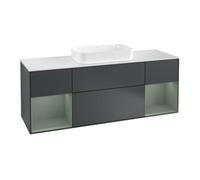 Villeroy & Boch V&B Meuble sous lavabo avec plan de toilette blanc Finion 160x60cm, étagère olivier laqué, porte bleue laquée Quantité:1