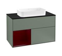 Villeroy & Boch V&B Meuble sous lavabo avec plan de toilette bleu Finion 100x60,3 cm, étagère gauche, finition huilée avec laque Quantité:1