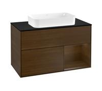 Villeroy & Boch V&B Meuble sous-lavabo avec plan de toilette bleu Finion 100x60,3 cm, tiroir à droite, placage noyer Quantité:1