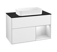 Villeroy & Boch V&B Meuble sous lavabo avec plan de toilette bleu Finion 100x60,3cm, côté droit blanc mat avec laque blanche brillante Quantité:1