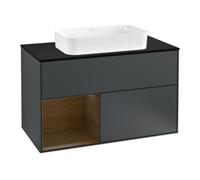 Villeroy & Boch V&B Meuble sous lavabo avec plan de toilette bleu Finion 100x60,3cm, étagère gauche, bois de noyer, bleu mat laqué Quantité:1