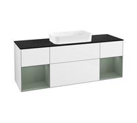 Villeroy & Boch V&B Meuble sous-lavabo avec plan de toilette bleu m Finion 160x60cm, étagère oli. m laq., blanc laq. brillant Quantité:1