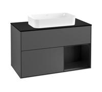 Villeroy & Boch V&B Meuble sous lavabo avec plan de toilette Finion 100x60,3 cm, tiroirs bleus, laqué anthracite Quantité:1