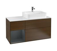 Villeroy & Boch V&B Meuble sous lavabo avec plan de toilette Gl. blanc avec Finion 120 cm, rég. gauche avec bloc md Lac, placage noyer Quantité:1
