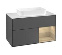 Villeroy & Boch V&B Meuble sous-lavabo avec plan de travail blanc Finion 100x60,3 cm, étagère droite, Anthracite mat Quantité:1