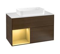 Villeroy & Boch V&B Meuble sous lavabo avec plan de travail blanc Finion 100x60,3 cm, étagère gauche, placage noyer Quantité:1