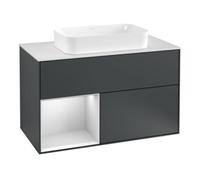 Villeroy & Boch V&B Meuble sous lavabo avec plan de travail blanc Finion 100x60,3 cm, face gauche blanc laqué, milieu bleu laqué Quantité:1