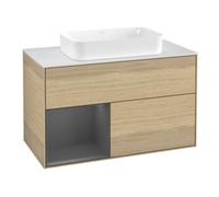 Villeroy & Boch V&B Meuble sous lavabo avec plan de travail blanc Finion 100x60,3 cm, rég. gauche anthracite, placage Oa Quantité:1
