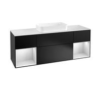 Villeroy & Boch V&B Meuble sous lavabo avec plan de travail blanc Finion 160x60 cm, étagère blanche laquée, façade bleue laquée Quantité:1