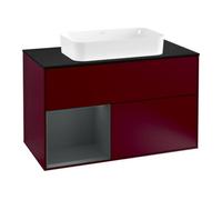 Villeroy & Boch V&B Meuble sous lavabo avec plan de travail bleu Finion 100x60,3 cm, étagère gauche avec porte bleue, avec laque, Peo m Quantité:1