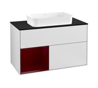 Villeroy & Boch V&B Meuble sous lavabo avec plan de travail bleu Finion 100x60,3 cm, étagère gauche, laque blanche mate Quantité:1