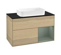 Villeroy & Boch V&B Meuble sous lavabo avec plan de travail bleu Finion 100x60,3 cm, tiroir à droite, huile avec laque, placage Oa Quantité:1