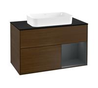 Villeroy & Boch V&B Meuble sous lavabo avec plan de travail bleu Finion 100x60,3 cm, tiroir droit avec façade laquée, noyer veinée Quantité:1