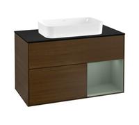 Villeroy & Boch V&B Meuble sous lavabo avec plan de travail bleu Finion 100x60,3 cm, tiroir droit, huilé avec laque, noyer veinée Quantité:1