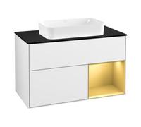 Villeroy & Boch V&B Meuble sous-lavabo avec plan de travail bleu Finion 100x60,3cm, étagère réglable, blanc brillant, laqué Quantité:1