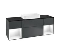 Villeroy & Boch V&B Meuble sous lavabo avec plan de travail bleu Finion 160x60cm, étagère blanche laquée, façade bleue laquée Quantité:1
