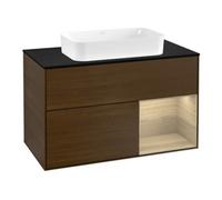 Villeroy & Boch V&B Meuble sous lavabo avec plan de travail bleu m Finion 100x60,3 cm, tiroir droite, placage noyer Quantité:1