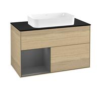 Villeroy & Boch V&B Meuble sous lavabo avec plan de travail bleu m Finion 100x60,3cm, étagère g Anthrac. m, placage Oa Quantité:1