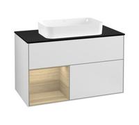 Villeroy & Boch V&B Meuble sous-lavabo avec plan de travail bleu m Finion 100x60,3cm, étagère gauche Oa ven, blanc m laqué Quantité:1