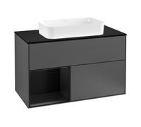 Villeroy & Boch V&B Meuble sous lavabo avec plan de travail Finion 100x60,3 cm, étagère gauche, bleu mat, laqué, anthracite mat Quantité:1