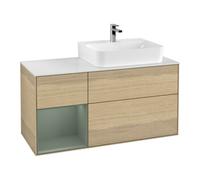 Villeroy & Boch V&B Meuble sous lavabo avec plan de travail Gl. blanc avec Finion 120 cm, rég. gauche, huile avec laque, placage chêne Quantité:1
