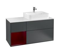 Villeroy & Boch V&B Meuble sous lavabo avec plan de travail Gl. blanc mat Finion 120 cm, étagère gauche Peo, laqué bleu mat Quantité:1