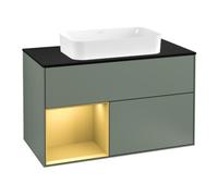 Villeroy & Boch V&B Meuble sous lavabo avec plan en finition bleue 100x60,3cm, étagère gauche, huile et laque Quantité:1