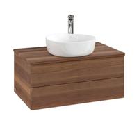Meuble-lavabo Villeroy & Boch Antao L19152HM avec éclairage, 2 tiroirs, 800 x 360 x 500 mm, façade texturée, finition Noyer Chaud / Noyer Chaud