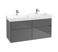 Villeroy & Boch Collaro Meuble sous-lavabo, 4 tiroirs, lavabo au centre, avec éclairage, 1154x546x444mm, C012B0FP, Couleur: Façade/carcasse : Gris brillant, poignée : Graphite
