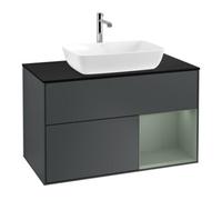 Villeroy & Boch V&B Meuble sous-lavabo Éclairage mural Finion 100, Pl blanc mat, Rg Olive mat laqué, avec bleu mat laqué Quantité:1