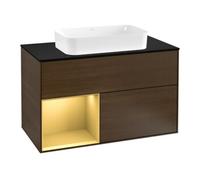 Villeroy & Boch V&B Meuble sous lavabo Éclairage mural Finion 100, Pl bleu m, étagère g gol m, noyer ven Quantité:1