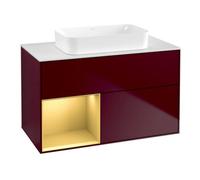 Villeroy & Boch V&B Meuble sous-lavabo Éclairage mural Finion 100x60,3 cm, étagère gauche gol mat, Peony mat Quantité:1