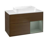 Villeroy & Boch V&B Meuble sous-lavabo Éclairage mural Finion 100x60,3 cm, rég. droite Oli. m Lac, noyer ven Quantité:1