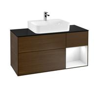 Villeroy & Boch V&B Meuble sous lavabo Éclairage mural Finion 120 cm, Pl b m, Rg r blanc brillant, laqué, noyer veinée Quantité:1